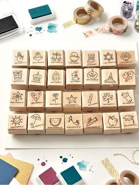 Stampin’ Up! 2004 Holiday Seasonal 1” Wood Rubber Stamp Set Lot of 28 Vintage